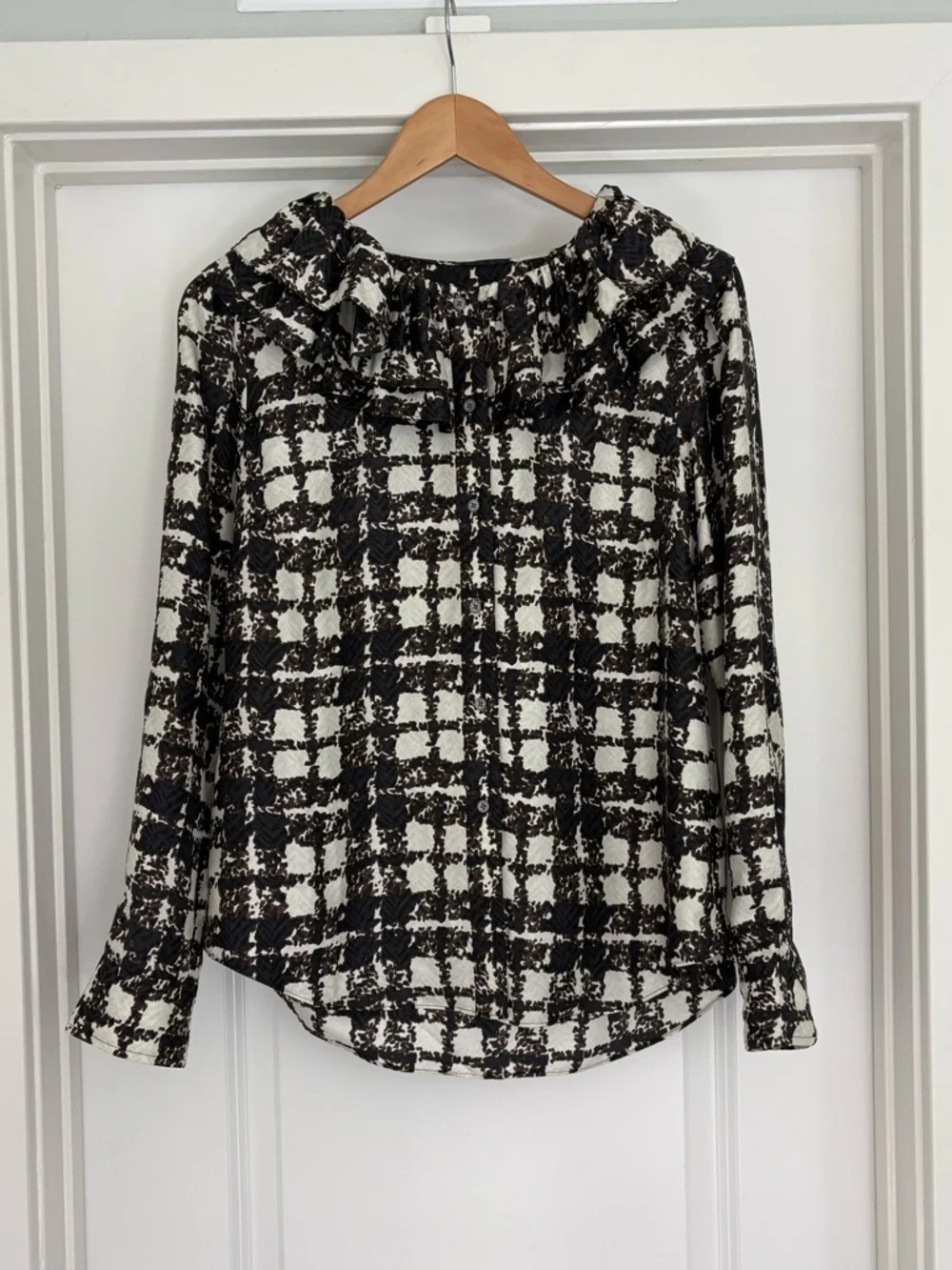 J. Crew Collections 100% Silk Twill Ruffle Collar Shirt M